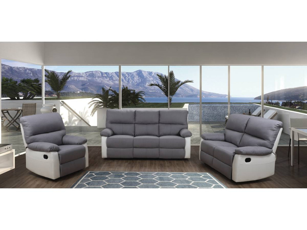 Relaxfauteuil relaxstoel verstelbaar bank "Lincoln" - 197 x 89 x 103 cm - 3 zits - Wit / Lichtgrijs