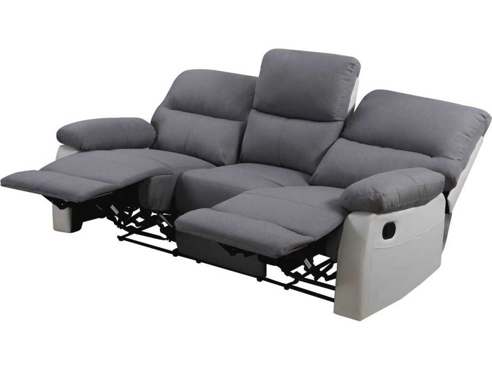 Relaxfauteuil relaxstoel verstelbaar bank "Lincoln" - 197 x 89 x 103 cm - 3 zits - Wit / Lichtgrijs