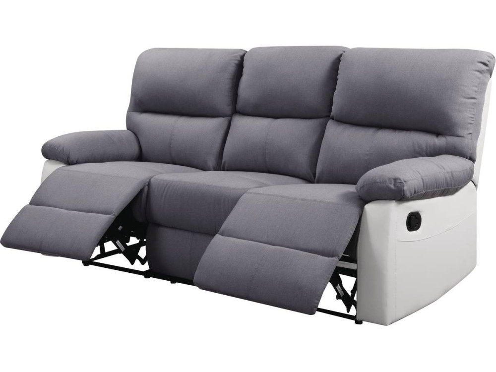 Relaxfauteuil relaxstoel verstelbaar bank "Lincoln" - 197 x 89 x 103 cm - 3 zits - Wit / Lichtgrijs