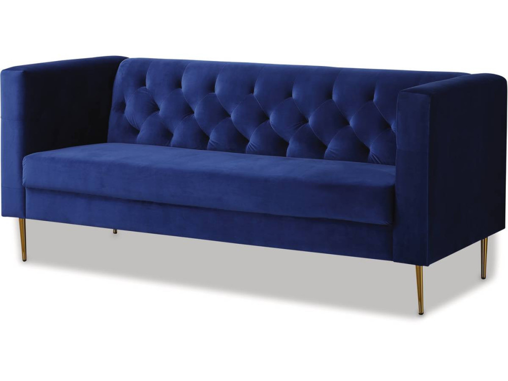 Zitbank bankstel velours "Bruce" - 196 x 76 x 82 cm - 3 zits - Blauw Donkerblauw