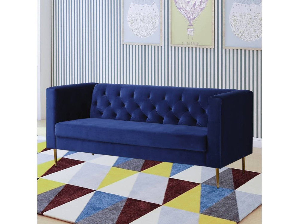 Zitbank bankstel velours "Bruce" - 196 x 76 x 82 cm - 3 zits - Blauw Donkerblauw