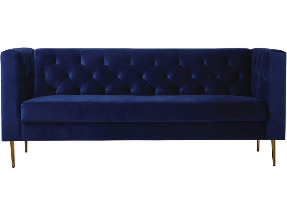 Zitbank bankstel velours "Bruce" - 196 x 76 x 82 cm - 3 zits - Blauw Donkerblauw