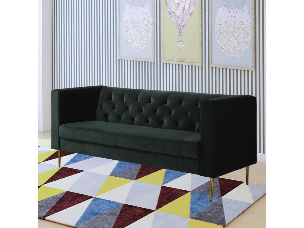 Zitbank bankstel velours "Bruce" - 196 x 76 x 82 cm - 3 zits - Groen Donkergroen