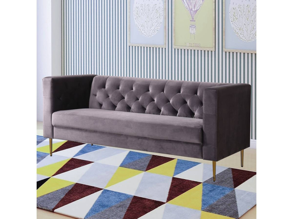 Zitbank bankstel velours "Bruce" - 196 x 76 x 82 cm - 3 zits - Grijs