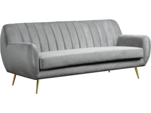 Vaste fluwelen bank "Evans" - 195 x 84 x 82 cm - 3 zitplaatsen - Grijs