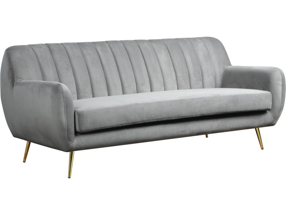 Vaste fluwelen bank "Evans" - 195 x 84 x 82 cm - 3 zitplaatsen - Grijs