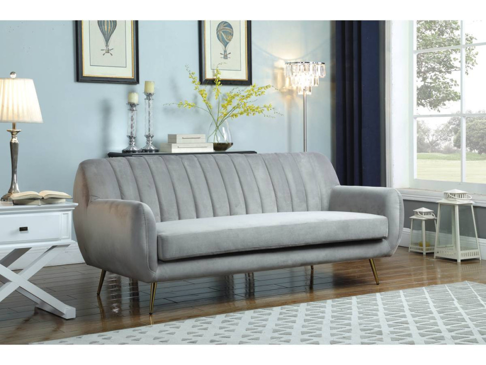 Vaste fluwelen bank "Evans" - 195 x 84 x 82 cm - 3 zitplaatsen - Grijs