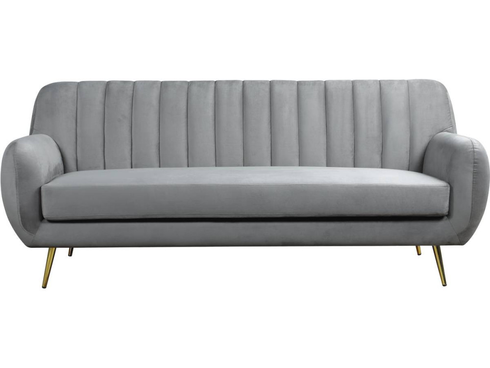Vaste fluwelen bank "Evans" - 195 x 84 x 82 cm - 3 zitplaatsen - Grijs