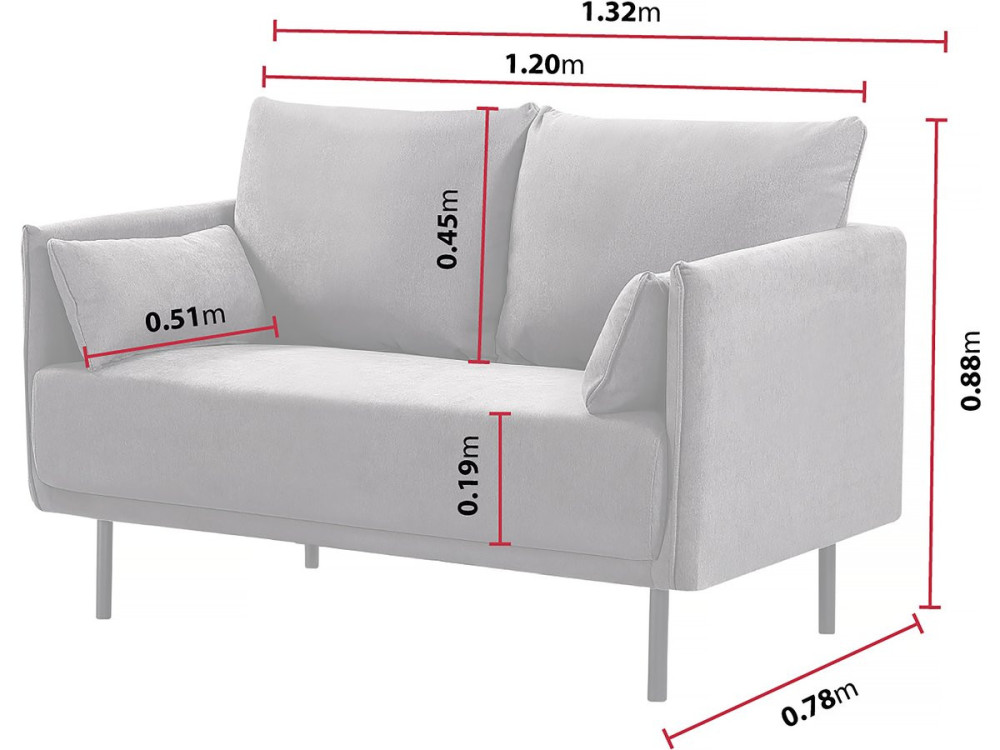 Bank bankstel meubel stof "Rudy" - 132 x 78 x 88 cm - 2 zits - Grijs Donkergrijs