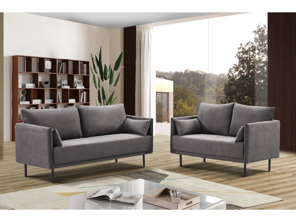 Bank bankstel meubel stof "Rudy" - 180,5 x 78 x 52 cm - 3 zits - Grijs Donkergrijs