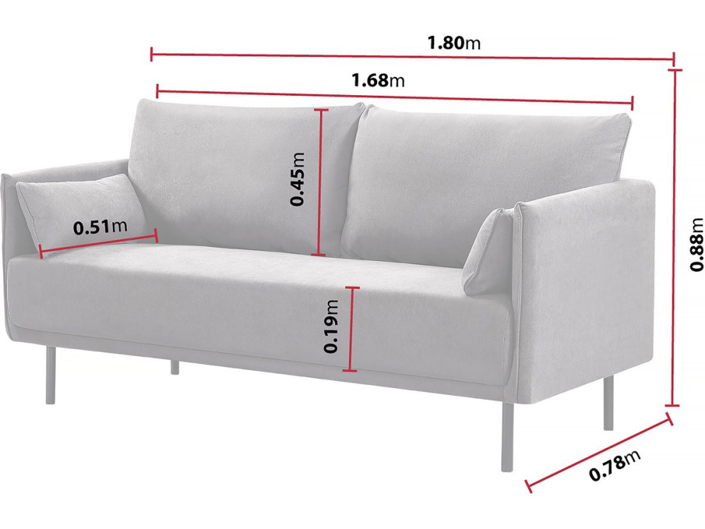 Bank bankstel meubel stof "Rudy" - 180,5 x 78 x 52 cm - 3 zits - Grijs Donkergrijs