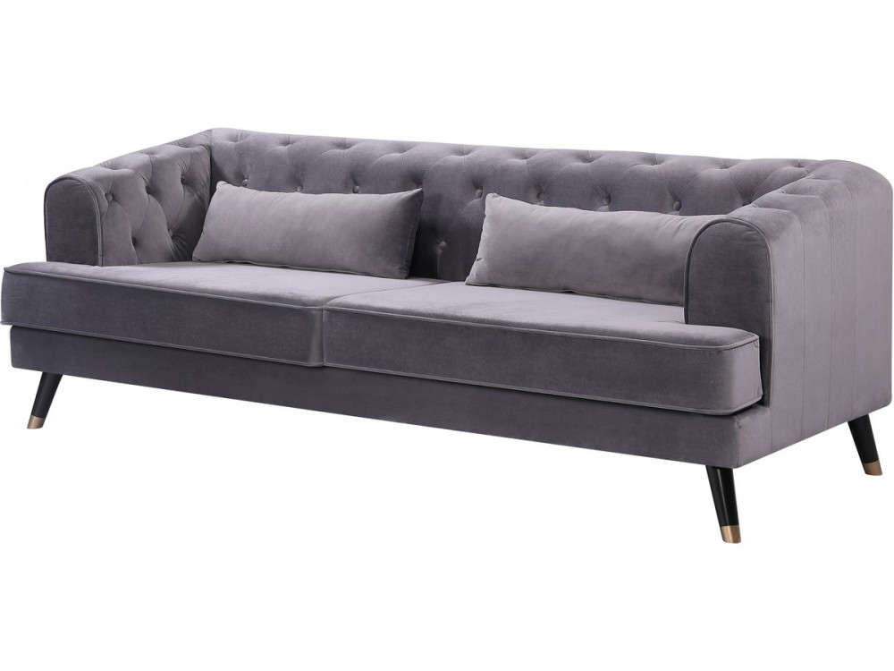 Bank bankstel meubel velours fluweel "Gloria" - 216 x 86 x 76 cm - 3 zits - Grijs