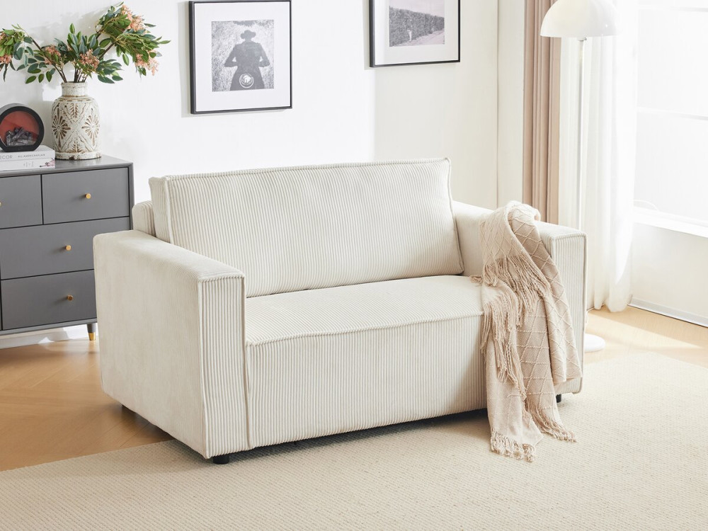 Bank slaapbank meubel opbergruimte ribfluweel velours "Grenelle" - 2 zits - Beige - lichtbruin