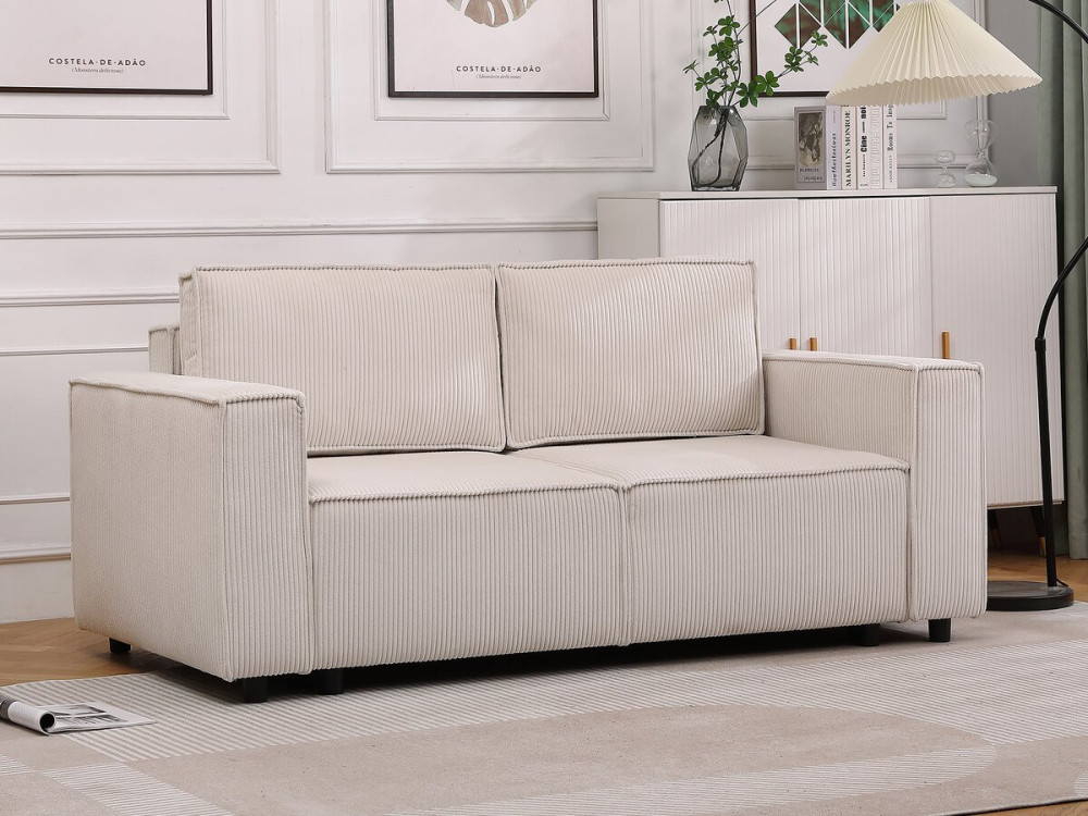 Bank slaapbank meubel opbergruimte ribfluweel velours "Montaigne S" - 3 zits - Beige - lichtbruin