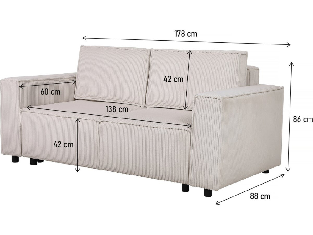 Bank slaapbank meubel opbergruimte ribfluweel velours "Montaigne S" - 3 zits - Beige - lichtbruin