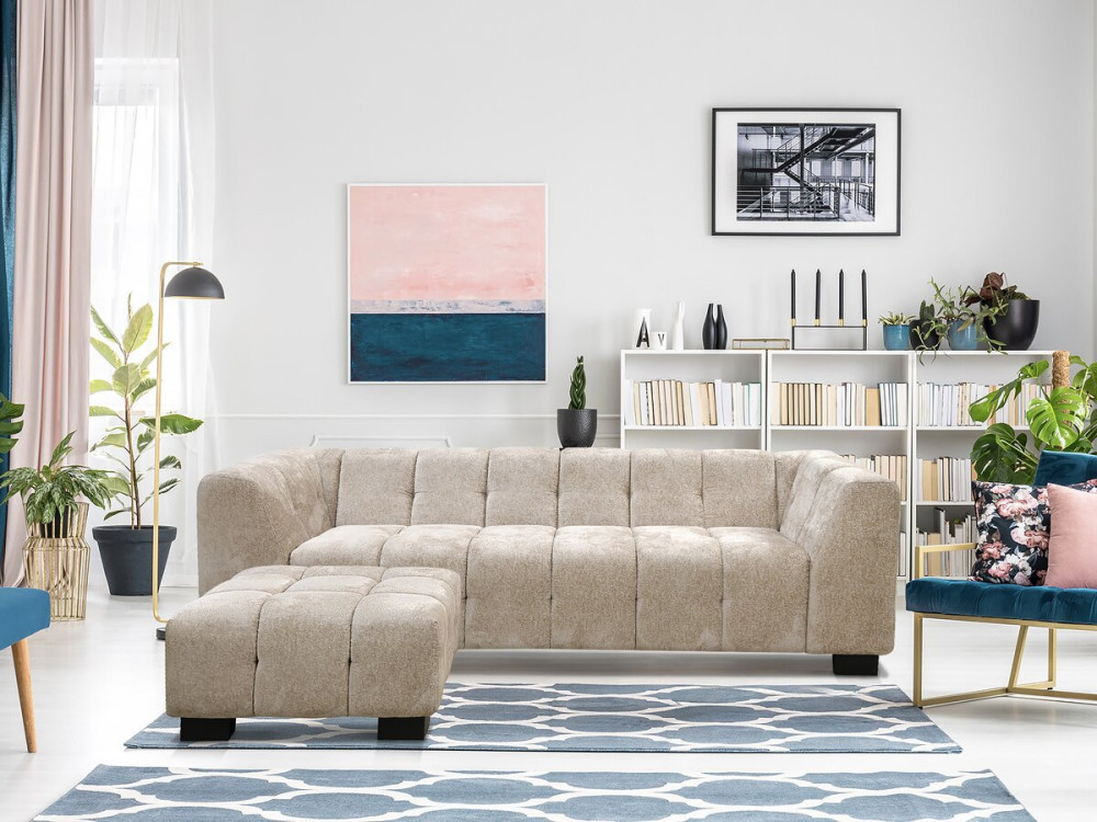 Bank 3 zits design chenille stoffen meubel "Foch" - Beige - lichtbruin