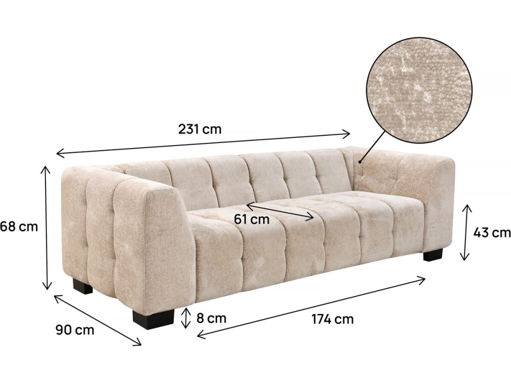 Bank 3 zits design chenille stoffen meubel "Foch" - Beige - lichtbruin