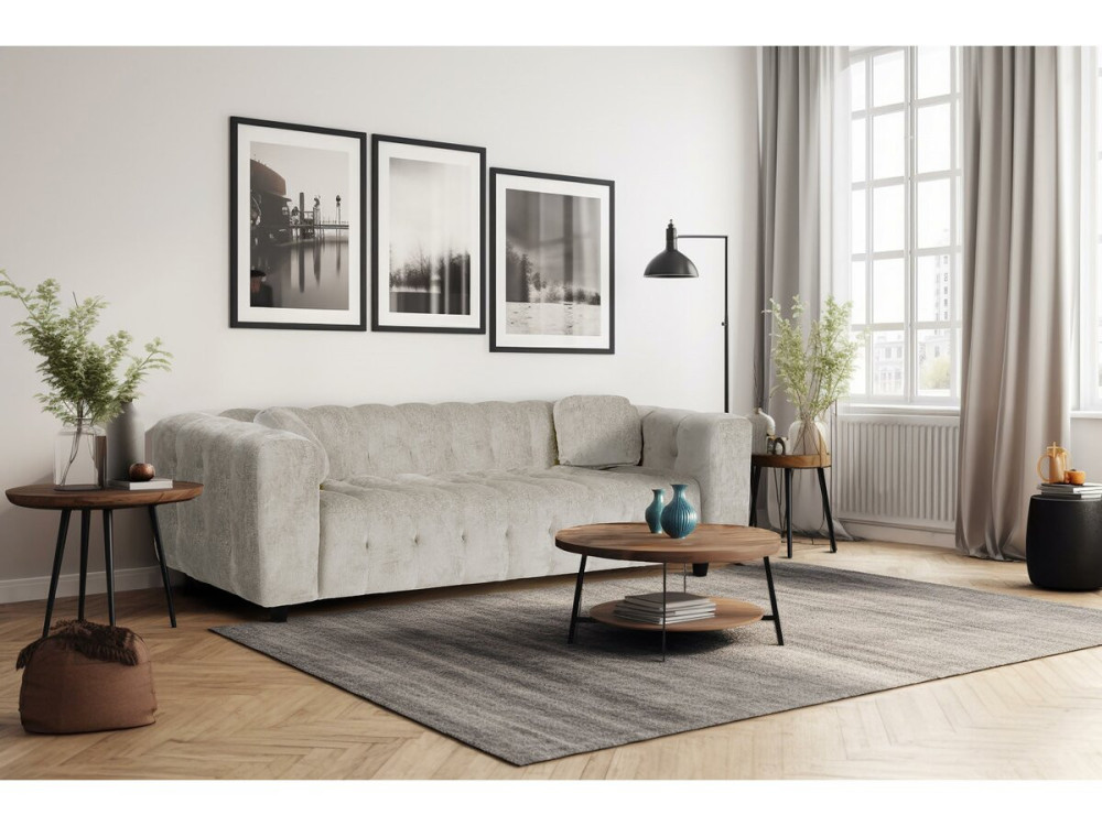 Rechte zitbank "Vendome" in chenillestof - 3 zitplaatsen - Beige