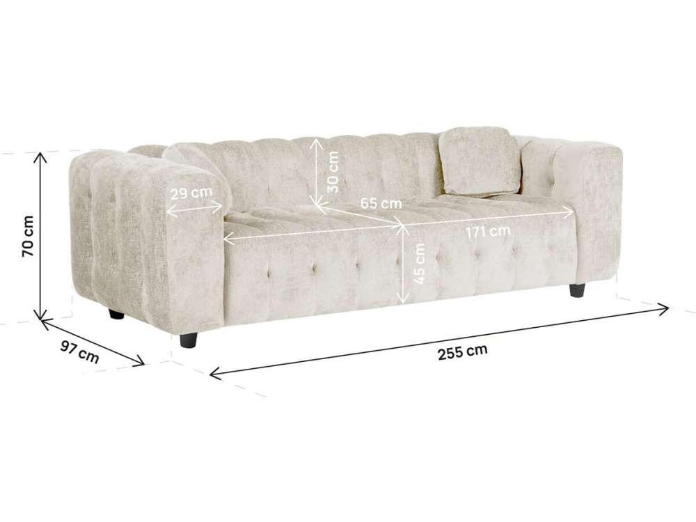 Rechte zitbank "Vendome" in chenillestof - 3 zitplaatsen - Beige