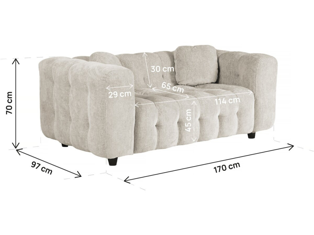 Rechte zitbank in chenille stof "Vendome" - 2 zitplaatsen - Beige