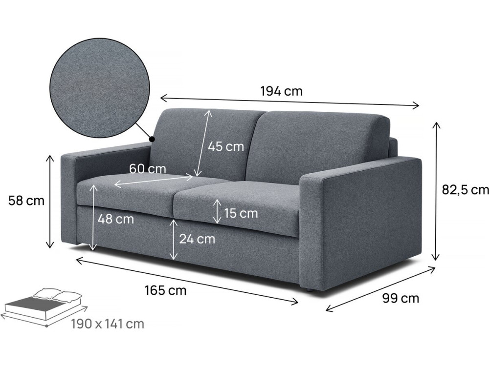 "Diana" express omvormbare stoffen bank - 140 cm bed - 3 plaatsen - Grijs