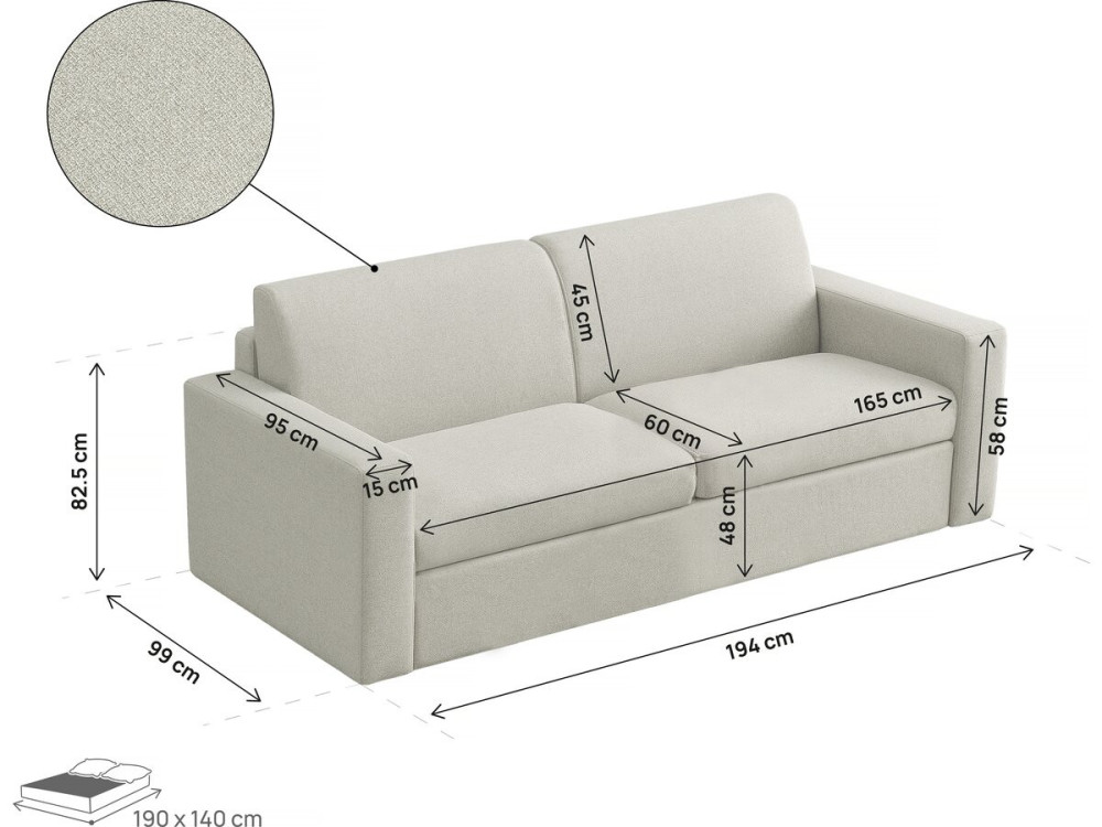 Diana" stoffen slaapbank - 140 cm slaap - 3 zits - Beige