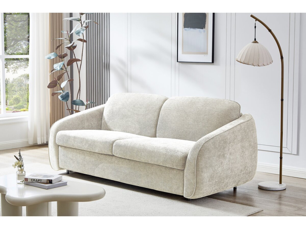 "Laurie" express slaapbank in structuurstof - 140 cm bed - 3 plaatsen - Beige