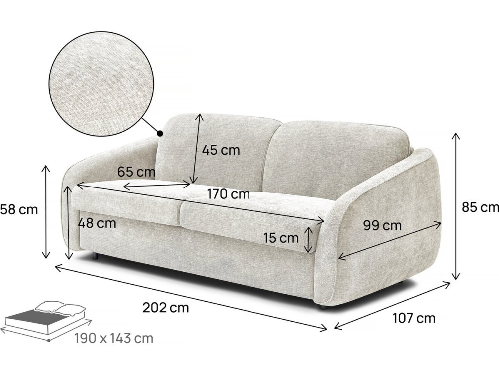 "Laurie" express slaapbank in structuurstof - 140 cm bed - 3 plaatsen - Beige