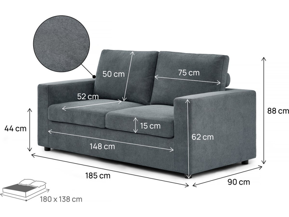 Stoffen slaapbank "Elena" - 3 zits - 140 cm slaap - Grijs