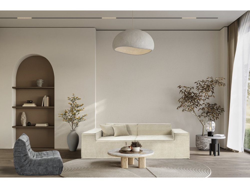 Modulaire rechte bank in structuurstof "Lusso" - 3-zits - Beige