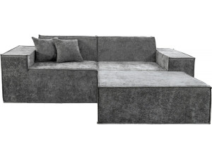 Modulaire rechte bank met voetenbank in structuurstof "Lusso" - 3-zits - Grijs