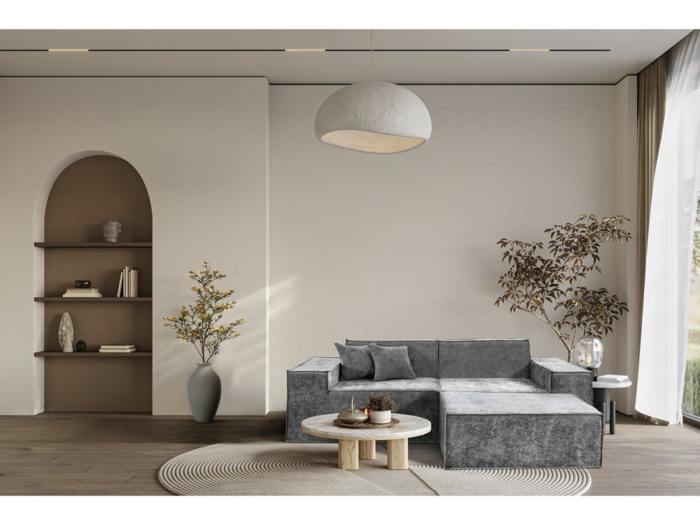 Modulaire rechte bank met voetenbank in structuurstof "Lusso" - 3-zits - Grijs