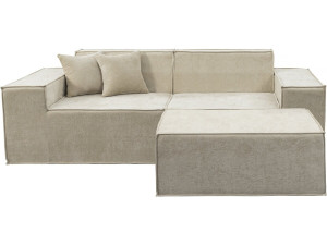 Modulaire rechte bank met voetenbank in structuurstof "Lusso" - 3-zits - Beige