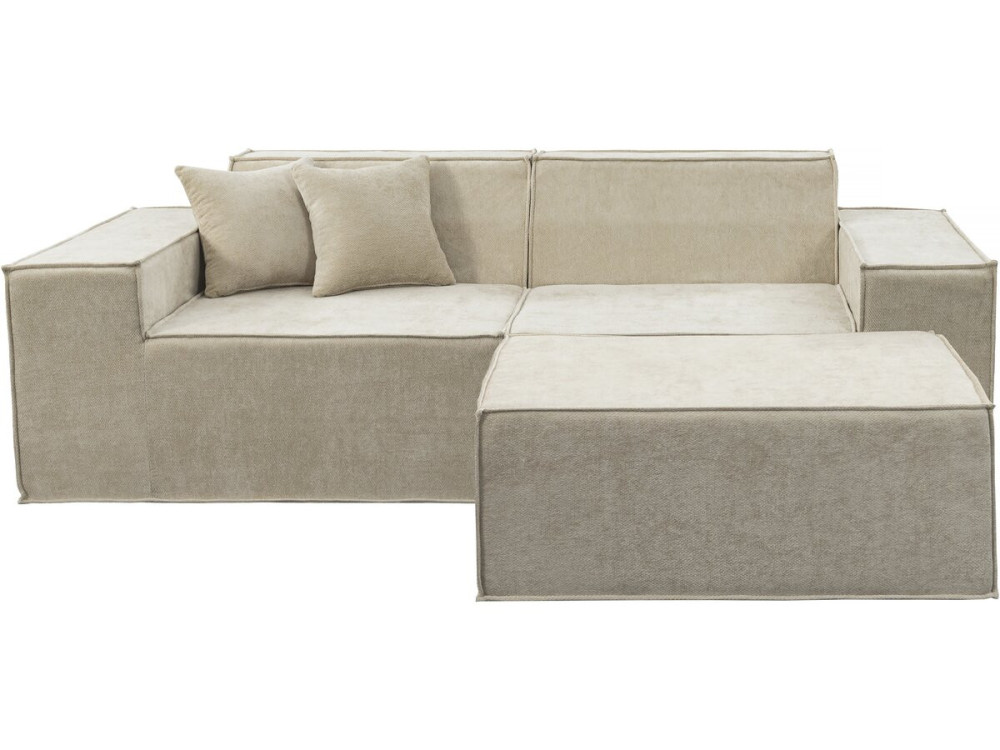 Modulaire rechte bank met voetenbank in structuurstof "Lusso" - 3-zits - Beige
