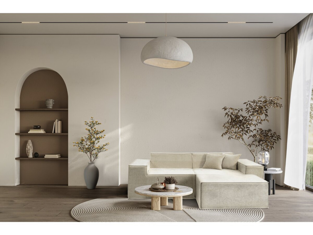 Modulaire rechte bank met voetenbank in structuurstof "Lusso" - 3-zits - Beige