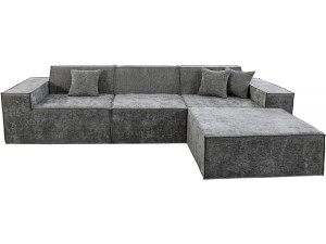 Modulaire rechte bank met voetenbank in structuurstof "Lusso" - 4-zits - Grijs