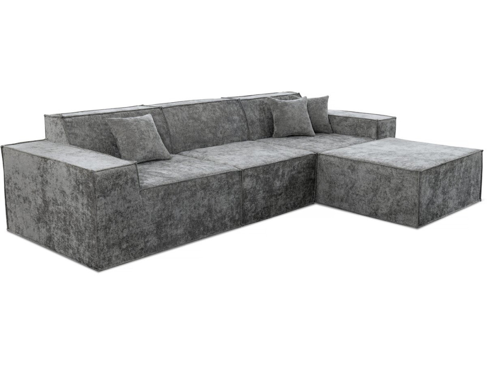 Modulaire rechte bank met voetenbank in structuurstof "Lusso" - 4-zits - Grijs