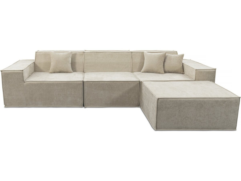 Modulaire rechte bank met voetenbank in structuurstof "Lusso" - 4-zits - Beige