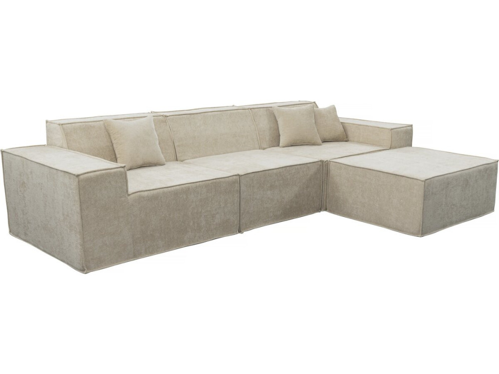 Modulaire rechte bank met voetenbank in structuurstof "Lusso" - 4-zits - Beige