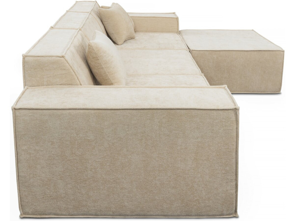Modulaire rechte bank met voetenbank in structuurstof "Lusso" - 4-zits - Beige