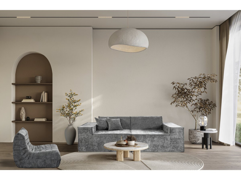 Modulaire rechte bank in structuurstof "Lusso" - 3-zits - Grijs