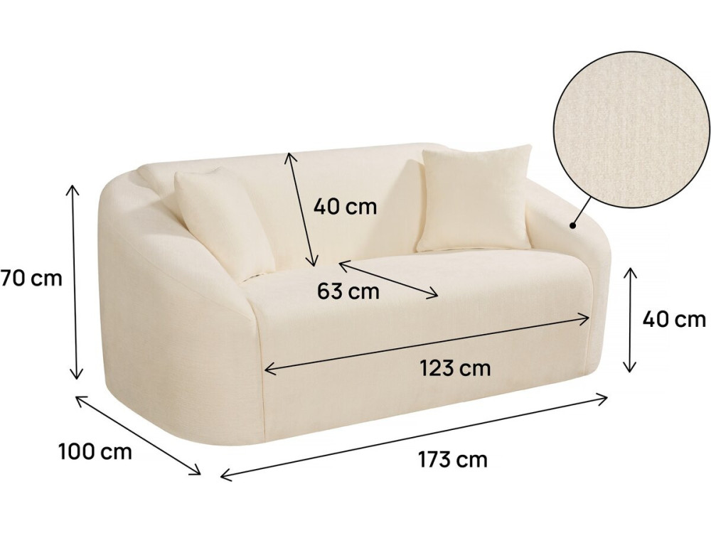 Stoffen rechte vaste bank "Ondine" - 2 zits - Beige