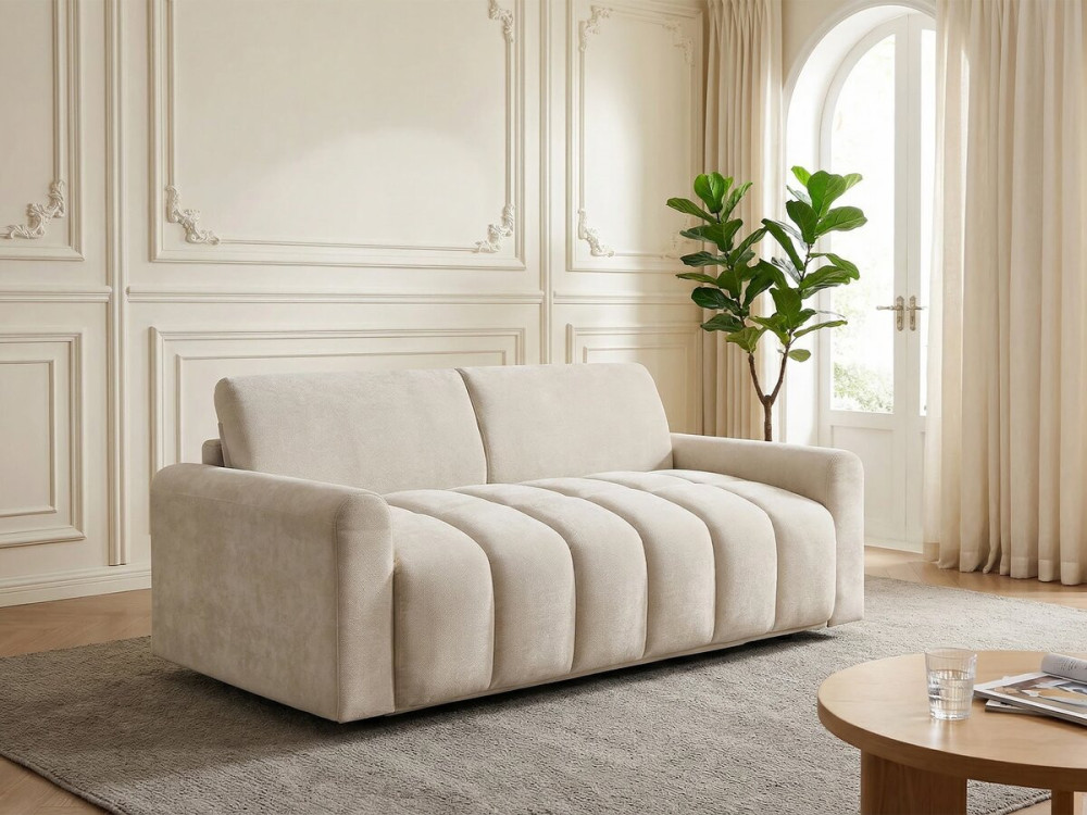 Slaapbank "Isadora" - Matras 18 cm - Beddengoed 140 cm - 3 zits - Beige