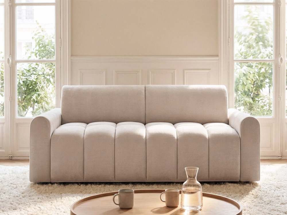 Slaapbank "Isadora" - Matras 18 cm - Beddengoed 140 cm - 3 zits - Beige