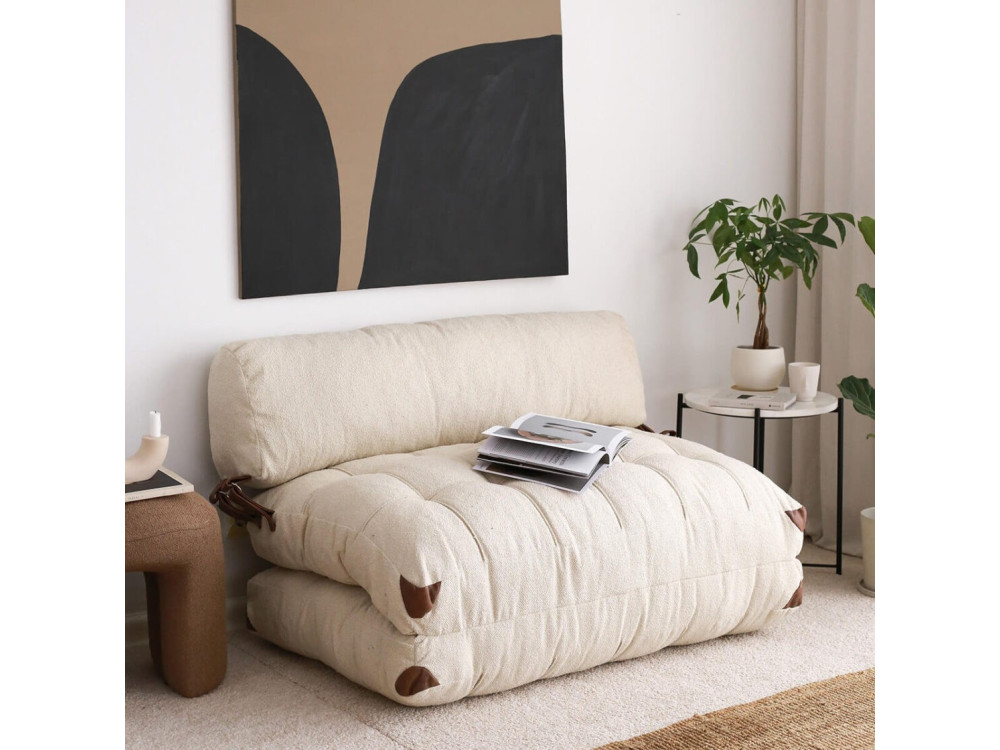 2-zits slaapbank in "Fold" stof - 120 x 75 x 79 cm - Crème