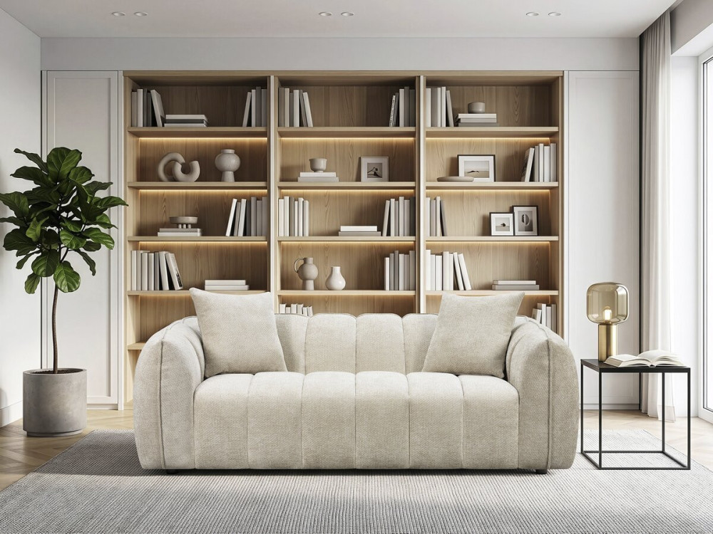 Rechte stoffen bank in 'Balzac'-bubbelstijl - 3-zits - Beige