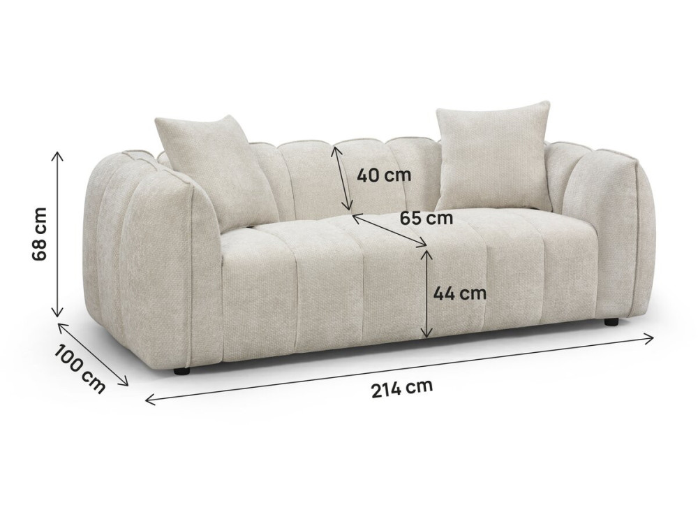 Rechte stoffen bank in 'Balzac'-bubbelstijl - 3-zits - Beige