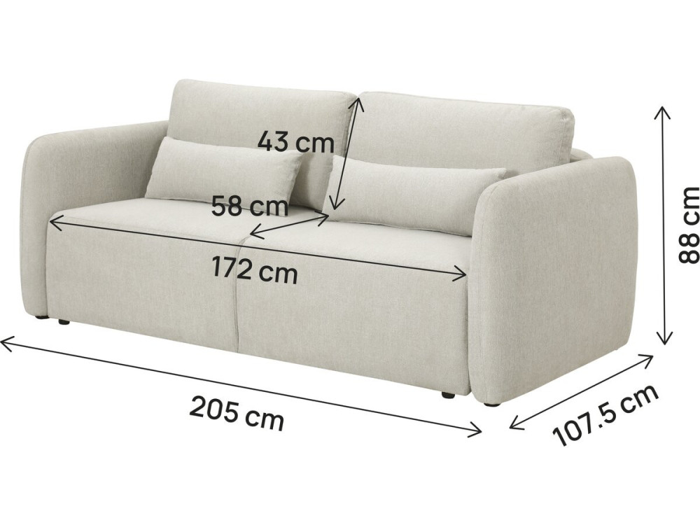 Rechte 3-zits slaapbank van stof "Concorde" - Beige