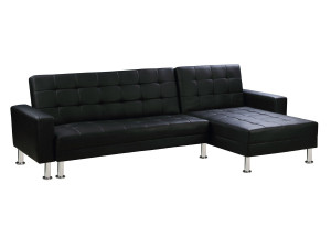Hoekbank slaapbank meubel links of rechts bank "Theo" - 258 x 82/147 x 82 cm - 4 zits - Zwart