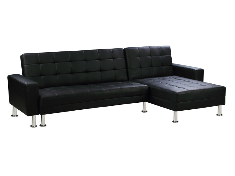 Hoekbank slaapbank meubel links of rechts bank "Theo" - 258 x 82/147 x 82 cm - 4 zits - Zwart